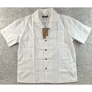 PJ Paul Jones Mens Medium White Linen Button Up Short Sleeve Shirt Beach NEW